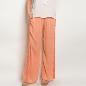 Hayden Peach Textured Wide Leg Palazzo Pants In Size Large